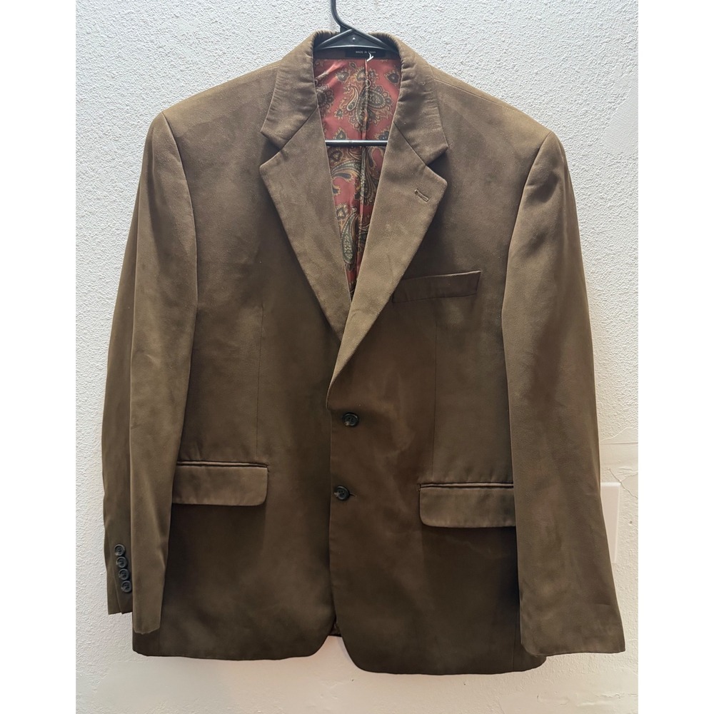 Lauren Ralph Lauren Mens Brown Faux Suede Blazer 40S Paisley Lining Sport Coat